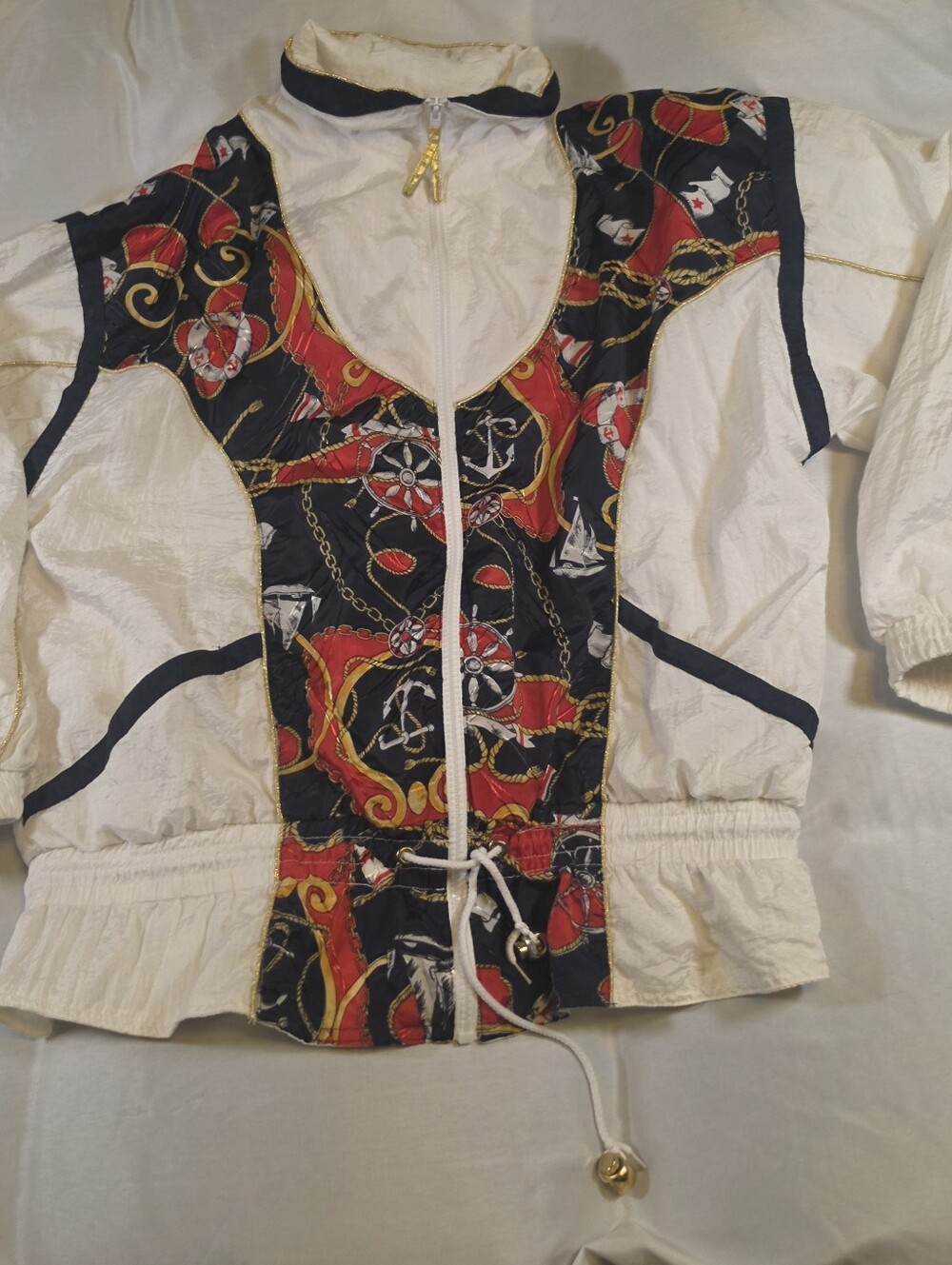 Vintage 80s/90s EVR Nautical Print Windbreaker Jacket Size Medium